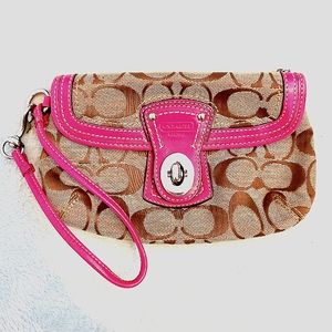 Coach Pink Brown Wristlet Clutch Purse